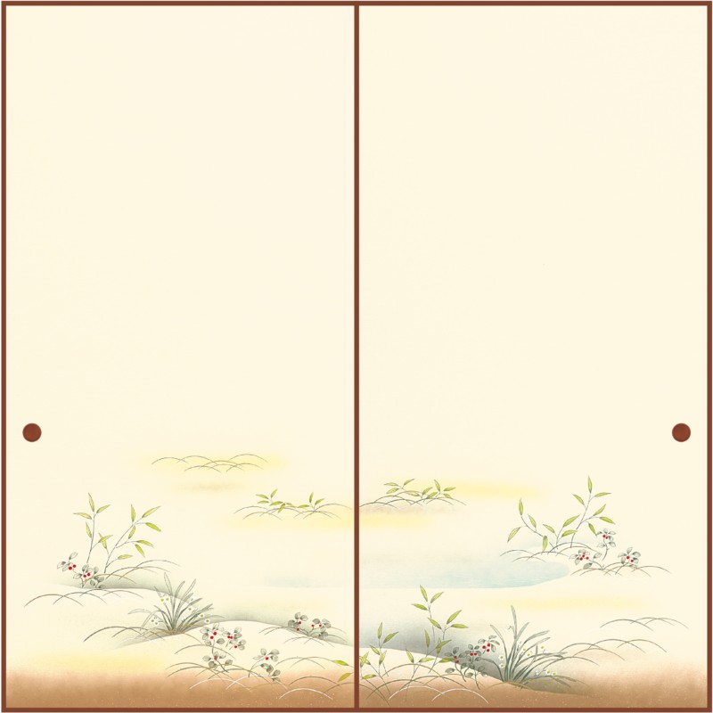 織物襖紙　2枚組　水ぬるむ　No．526　中級品　手撒き砂子襖絵（襖/襖紙/ふすま/ふすま紙/糸入り/織物/..