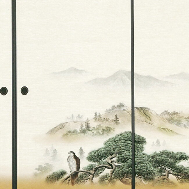 高級 ふすま紙　あかつき　No．655　4枚組　（襖/襖紙/ふすま/糸入り/織物/鷹/タカ/押入れ/張替/四枚組)