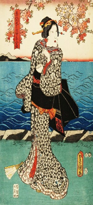 浮世絵風 ふすま紙 「お富」　デザイン襖紙（襖/ふすま/鳥の子/和紙/モダン/張替/通販)