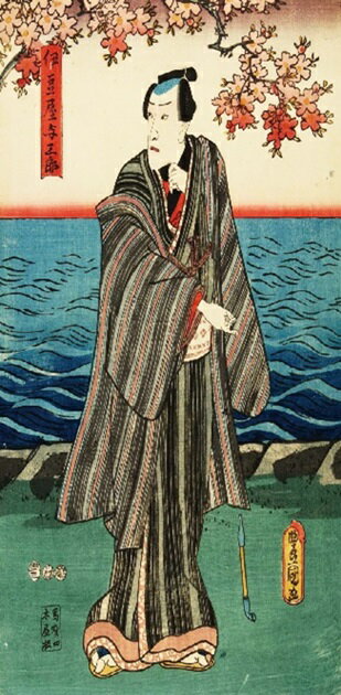 浮世絵風 ふすま紙 「伊豆屋与三郎」　デザイン襖紙（襖/ふすま/鳥の子/和紙/モダン/張替/通販)