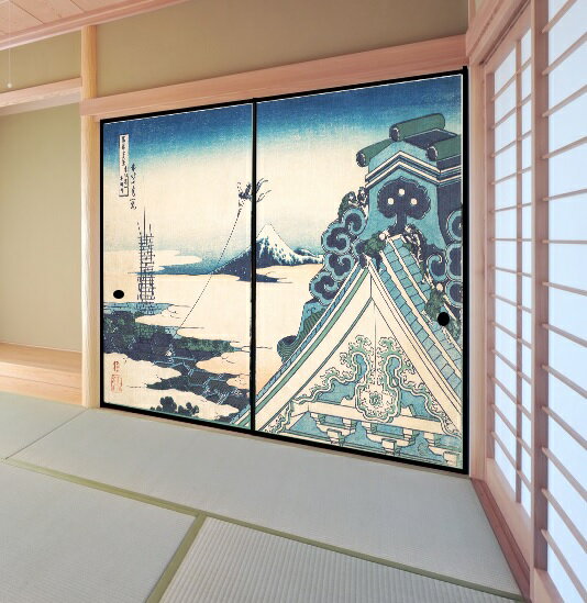デザイン襖紙　「冨嶽三十六景 東都浅草本願寺」　2枚組　　（襖/ふすま/ふすま紙/モダン/和紙/オシャ..