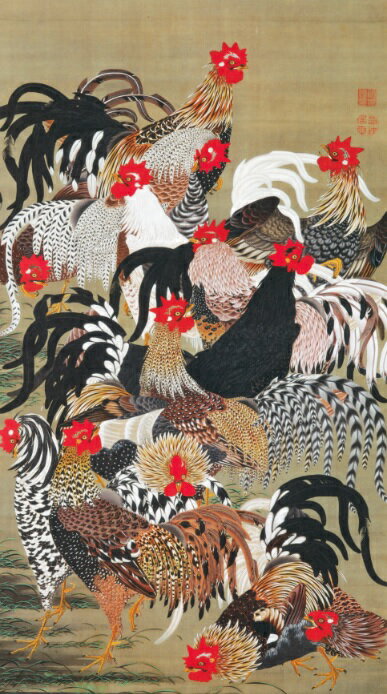 おしゃれ ふすま紙 伊藤若冲15　デザイン襖紙（襖/ふすま/鳥の子/和紙/オシャレ/和風/和柄/鳥/張替/通販)