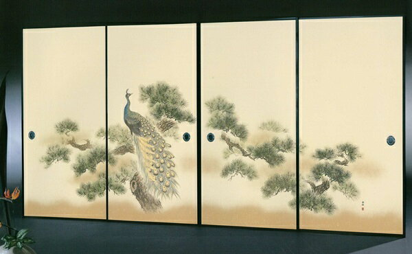 高級襖紙　伝統手加工襖絵柄　No．157　4枚組　（襖/襖紙/ふすま/ふすま紙/糸入り/...