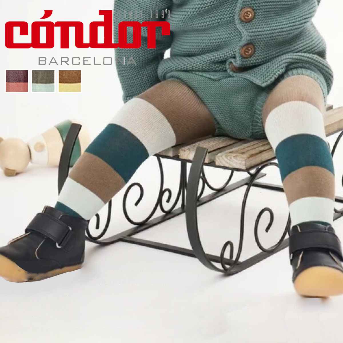 コンドル（condor）TIGHTS WITH COLORED WIDE STRIPEカラードワイドストライプ タイツ（ベビー用 0歳-2歳用 ボーダー 靴下 スペイン製 子供服 3927-1）