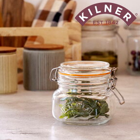 KILNER キルナー 保存容器 SQUARE CLIPTOP JAR 0.5L （ クリップトップジャー 500ml 保存瓶 ガラス 密閉 食洗機対応 保存 瓶 パッキン付き ガラス容器 食品 ガラス瓶 四角 密封容器 密閉容器 ジャム お菓子 砂糖 塩 紅茶 コーヒー ）