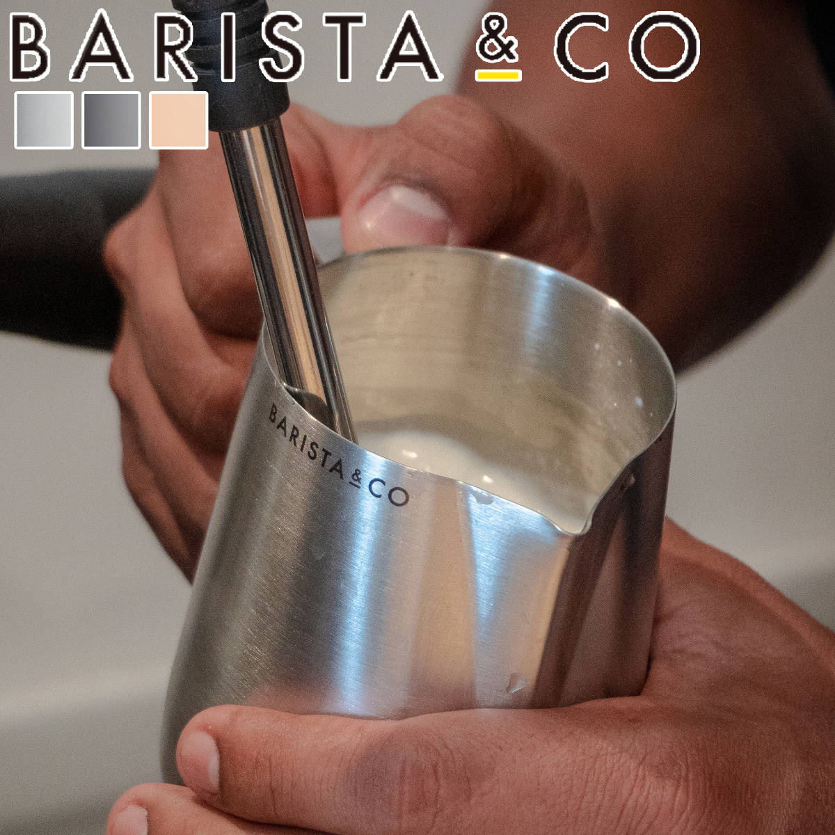 BARISTA&CO バリスタアンドコー バリスタプロミルクピッチャー 400ml Barista Pro Milk Pitcher （ バリスタ＆コー ミルクジャグ ラテアート スチーム フォームミルク バリスタ ミルク 泡立て ステンレススチール 目盛付き 耐久性 カプチーノ カフェラテ ）