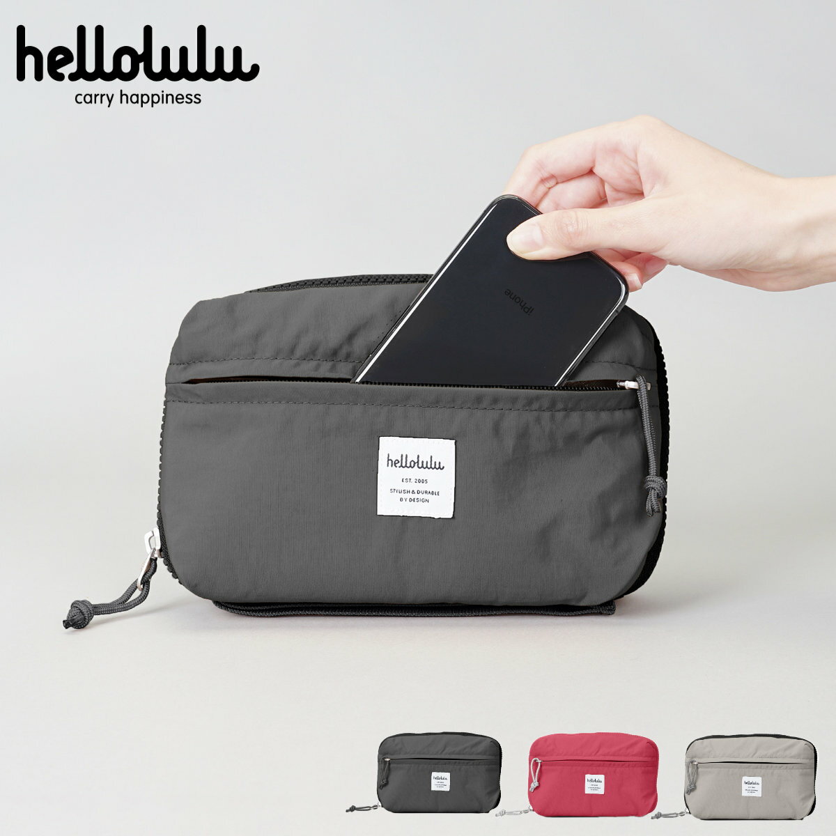 hellolulu ハロルル ポーチ ドルチェ DOLCE （ 小物入れ クラッチバッグ 化粧ポーチ トラベルポーチ 軽い 鞄 ハロルル メイク道具 日用品 2way ファスナー 仕切り 内ポケット 撥水 おしゃれ ）