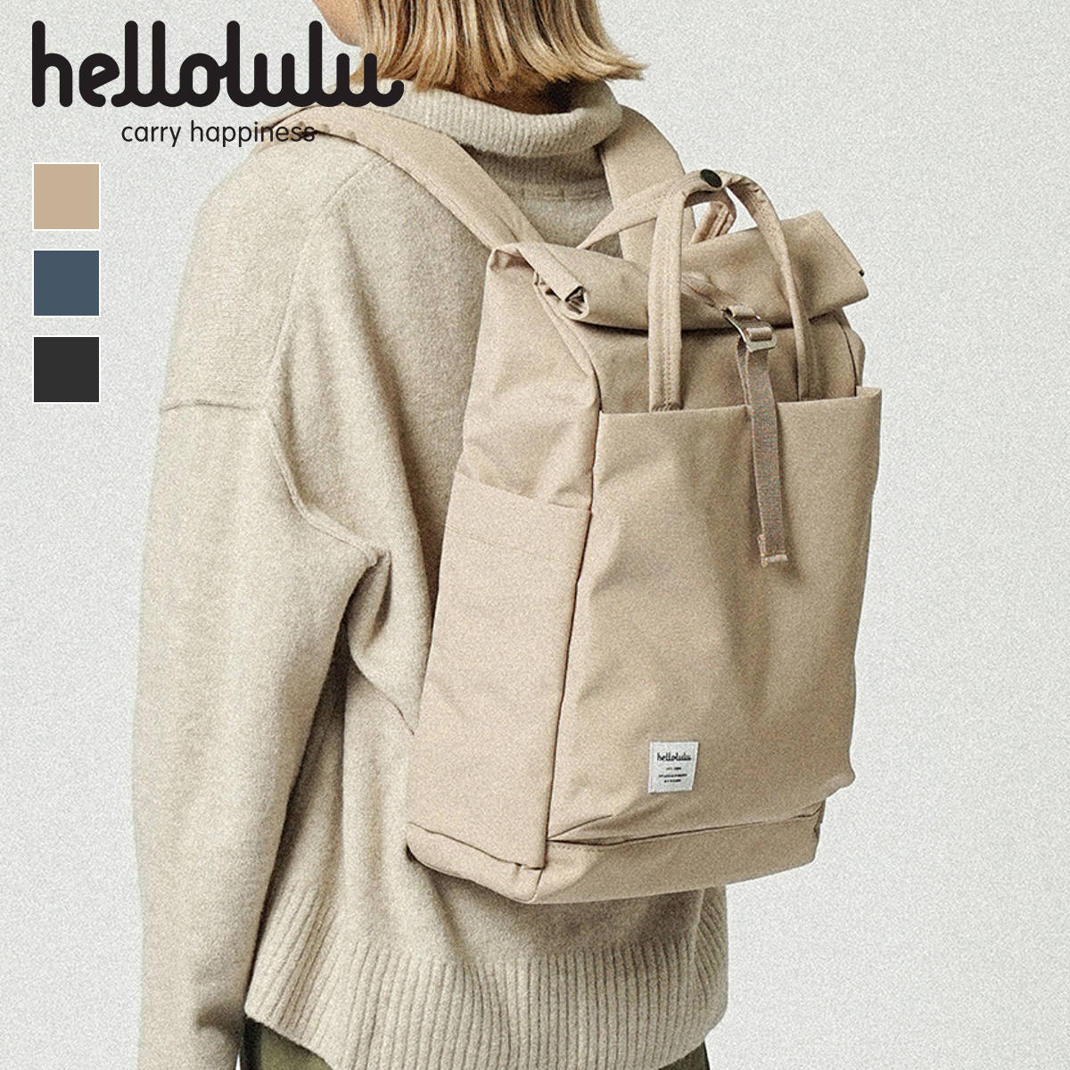 hellolulu ハロルル  ケーシー KACY （ リュックサック バックパック ビジネスリュック バッグ かばん 鞄 レディース メンズ 軽い 撥水 通学 通勤 PC収納 ロールトップ サイド 背面 ポケット 手提げ おしゃれ ）