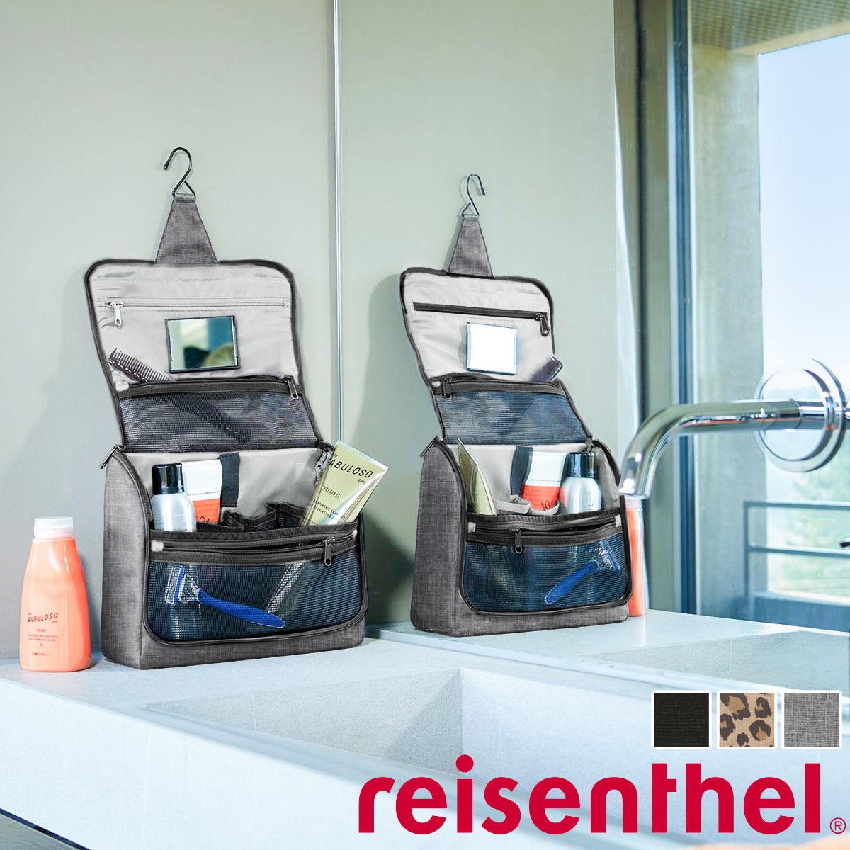 reisenthel ライゼンタール トイレットバッグXL TOILETBAG XL （ トラベルポーチ ライゼンタール ポーチ 旅行 収納ポーチ トラベル用品 吊り下げ 小物 洗面用具 化粧品 大容量 お出かけ コンパクト 仕切り ミラー バッグインバッグ スキンケア コスメ ）