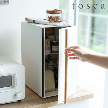 ブレッドケーススリム tosca トスカ（24L キッチン収納 小物収納 パンケース ブレッドボックス パン1斤まるごと マグネット 上下二段 タワー型 キッチンカウンター 扉開閉 調味料ラック キッチン収納 シンプル ミニマル 山崎実業 YAMAZAKI 5682 ギフト)