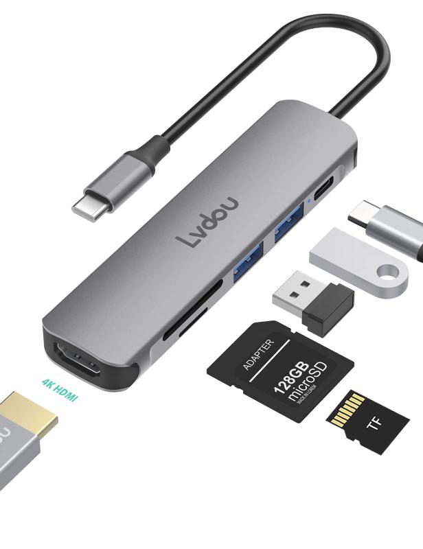 USB C ハブ アダプタ 6-in-1 Lvdou マルチポート USB ハブ Type-C 85W PD充電 4K HDMI Micro SD/SDカードリーダー USB-C 交換アダプタ