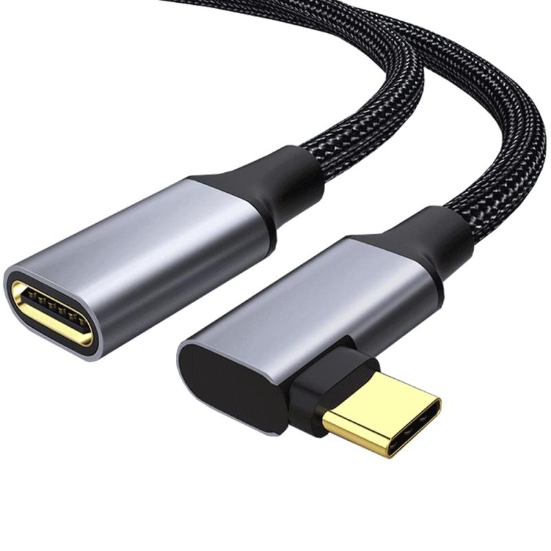 USB type C 延長ケーブル L字型 PD100W急速充電 USB-C 3.1 Gen 2 10Gbps高速データ転送 USB Cオス-USB Cメス 4K@60HZビデオ伝送 タイプc延長コード ナイロン編み USB Type Cエクステンダー MacBook Pro,iPad Pro,Surface,X