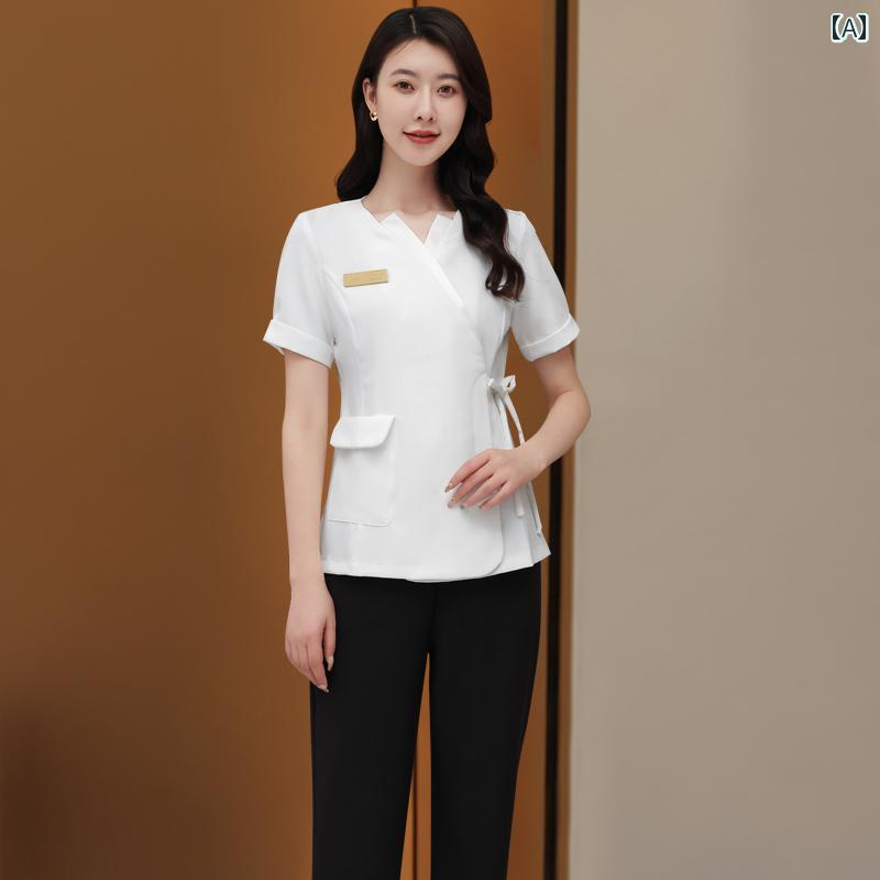 レディース 事務服 ユニフォーム 美容 室 作業着 女性 2025 スーツ フロント 受付 肌 管理 課 高級 美容師 夏