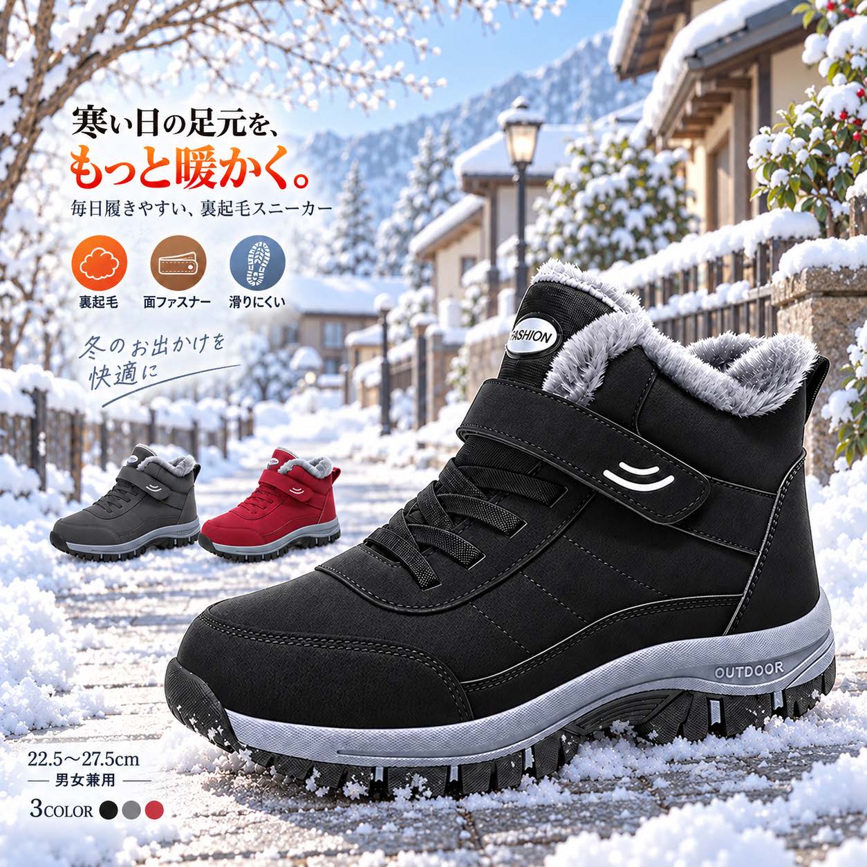 スノーブーツ メンズ レディース 防寒 裏起毛 ハイカット 冬靴 あったか ベルクロ 滑りにくい 防寒シューズ アウトドア 通勤 通学 男女兼用