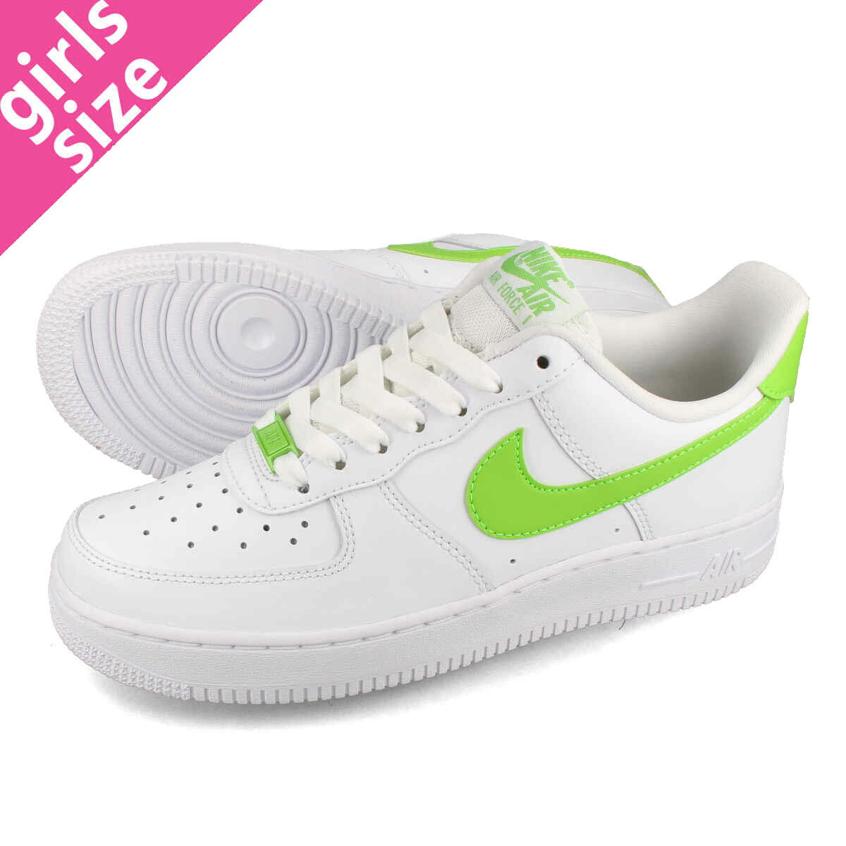 15時迄のご注文で即日発送可 NIKE WMNS AIR FORCE 1 '07 ナイキ ウィメンズ エアフォース 1 07 レディース ローカット WHITE/ACTION GREEN ホワイト グリーン dd8959-112-l