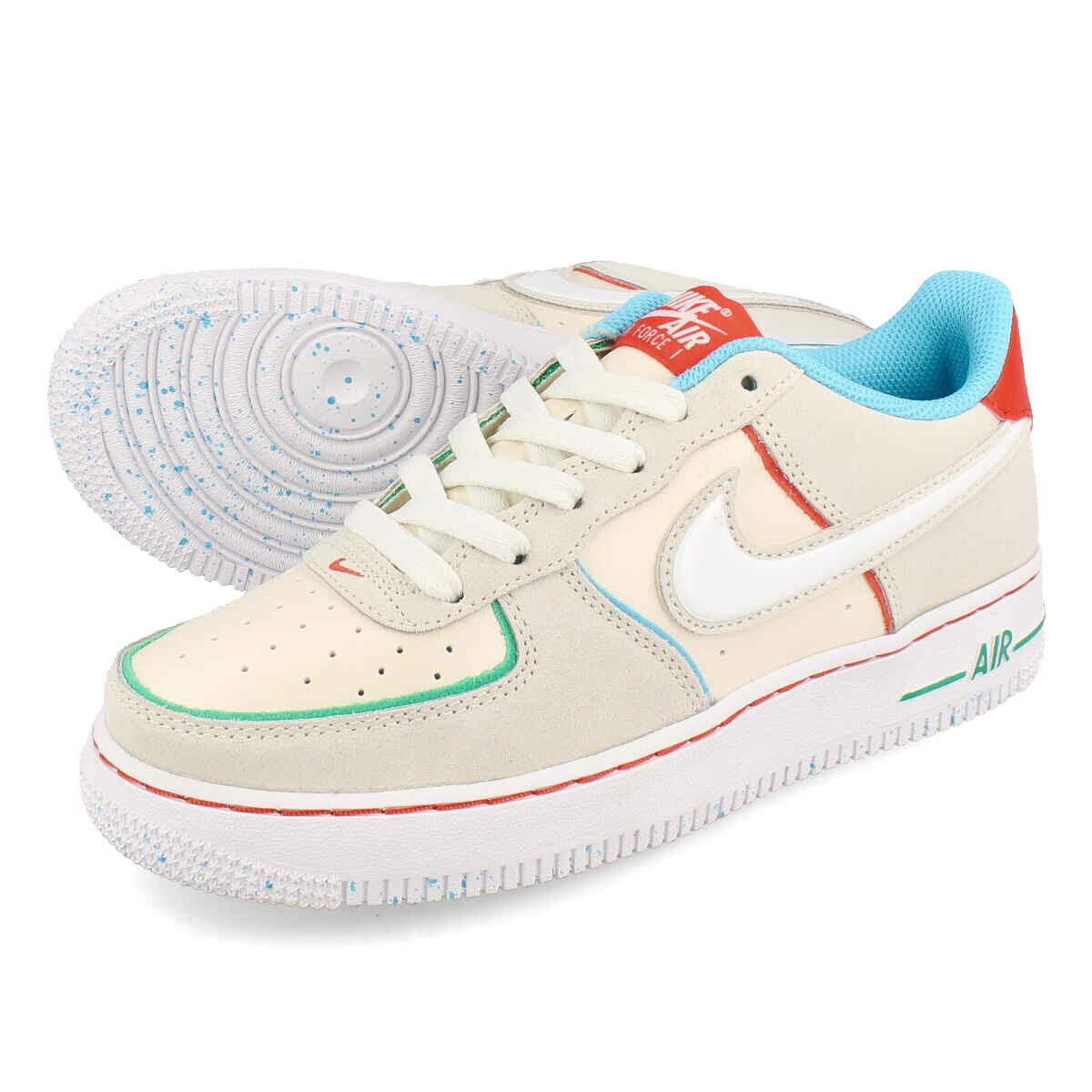 15時迄のご注文で即日発送可 NIKE AIR FORCE 1 LOW LV8 BG  ナイキ エア フォース 1 ロー LV8 BG レディース スニーカー ローカット PALE IVORY/PICANTE RED/BALTIC BLUE/WHITE ホワイト FQ8350-110