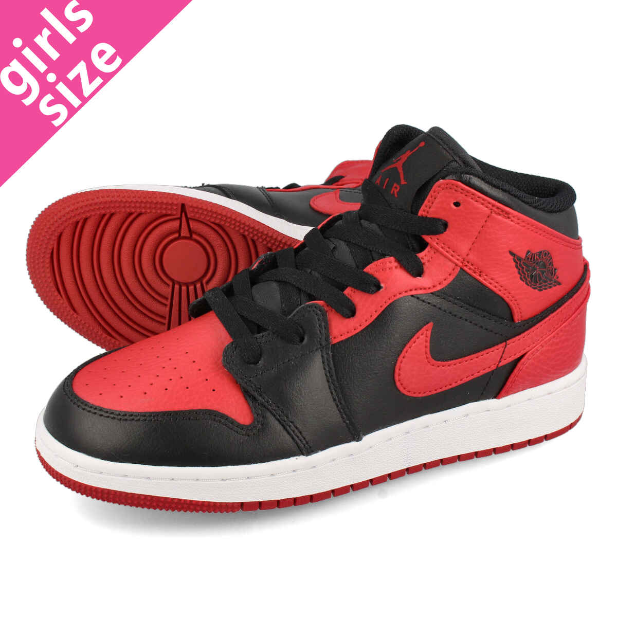 15時迄のご注文で即日発送可 NIKE AIR JORDAN 1 MID GS 【BRED】 ナイキ エア ジョーダン 1 ミッド GS BLACK/GYM RED/WHITE 554725-074 1