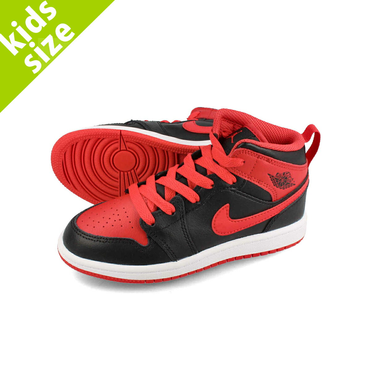 15時迄のご注文で即日発送可 NIKE AIR JORDAN 1 MID PS ナイキ エア ジョーダン 1 ミッド PS キッズ 子ども BLACK/WHITE/FIRE RED ブラック ホワイト レッド 黒 白 赤 dq8424-060