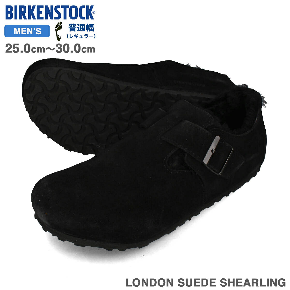  15時迄のご注文で即日発送可 BIRKENSTOCK LONDON SUEDE SHEARLING  ビルケンシュトック ロンドン シアリング スエード レザー レギュラーフィット 普通幅 メンズ サンダル BLACK ブラック bks-1014960