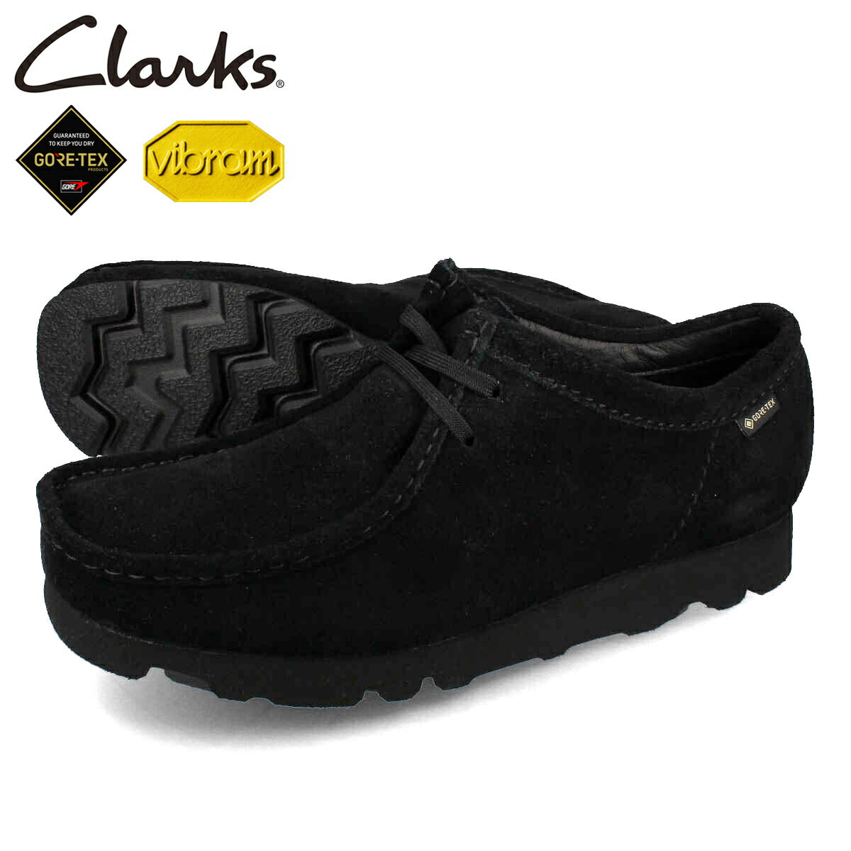 【プライスダウン】 15時迄のご注文で即日発送可 CLARKS WALLABEE GTX クラークス ワラビー ゴアテックス メンズ モカシン デッキシューズ BLACK SUEDE ブラック 26149449