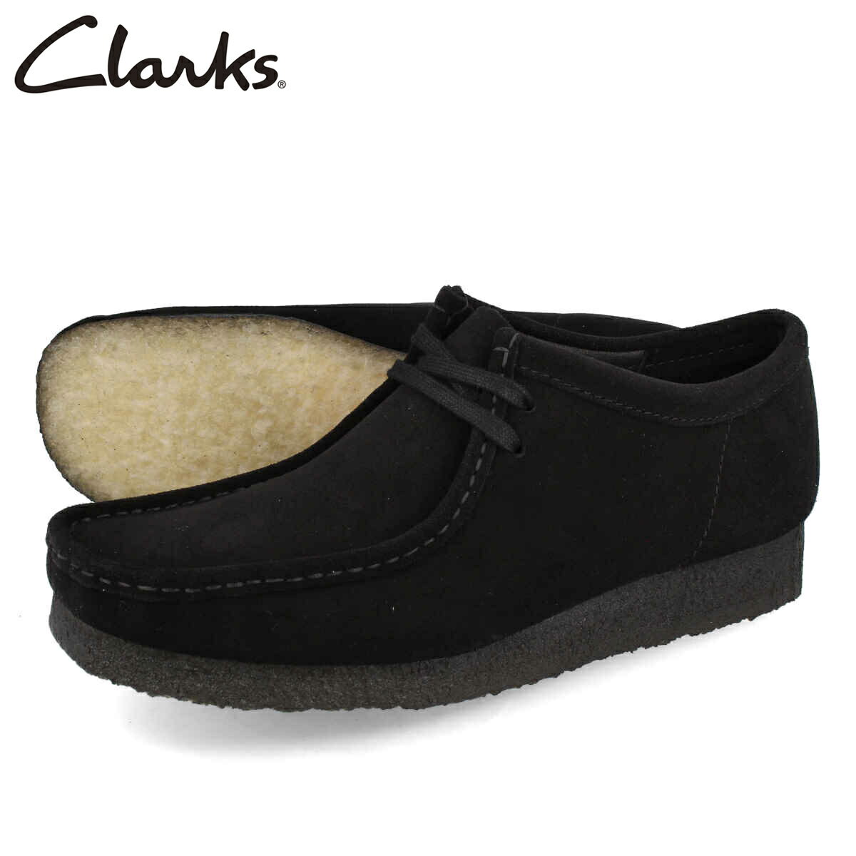 【お買い物マラソンSALE】 15時迄のご注文で即日発送可 CLARKS WALLABEE クラークス ワラビー メンズ カジュアル シューズ モカシン BLACK SUEDE ブラック スエード 26155519