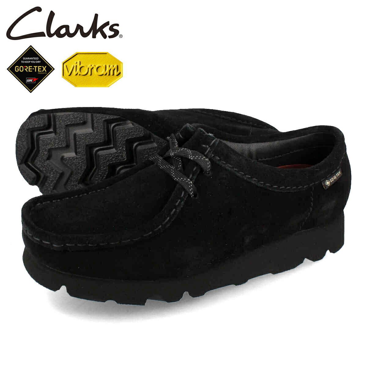  15時迄のご注文で即日発送可 CLARKS WALLABEE GTX W's クラークス ワラビー ゴアテックス ウィメンズ レディース モカシン デッキシューズ BLACK SUEDE ブラック 26169024