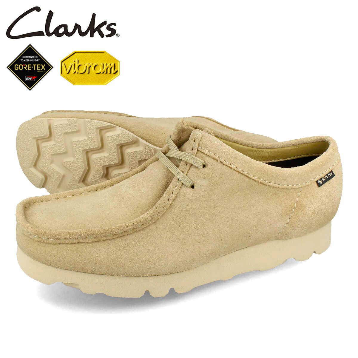 【プライスダウン】 15時迄のご注文で即日発送可 CLARKS WALLABEE GTX クラークス ワラビー ゴアテックス メンズ モカシン デッキシューズ MAPLE SUEDE ベージュ 26172074