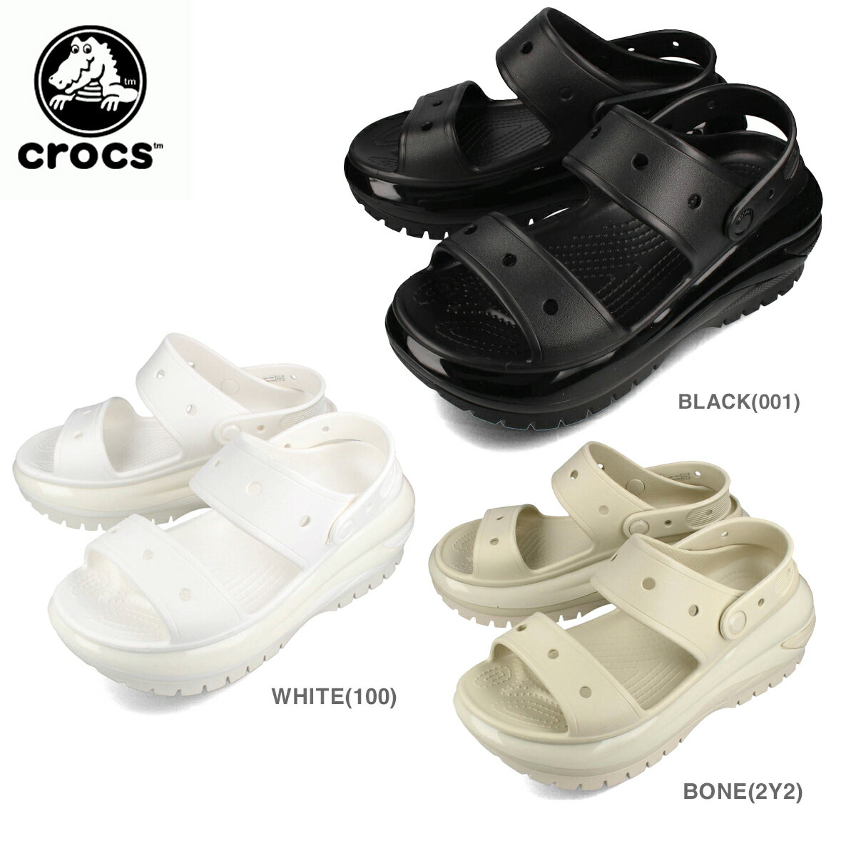 15時迄のご注文で即日発送可 CROCS MEGA CRUSH SANDAL クロックス メガ クラッシュ サンダル シューズ メンズ レディース BLACK WHITE BONE 3色展開 207989