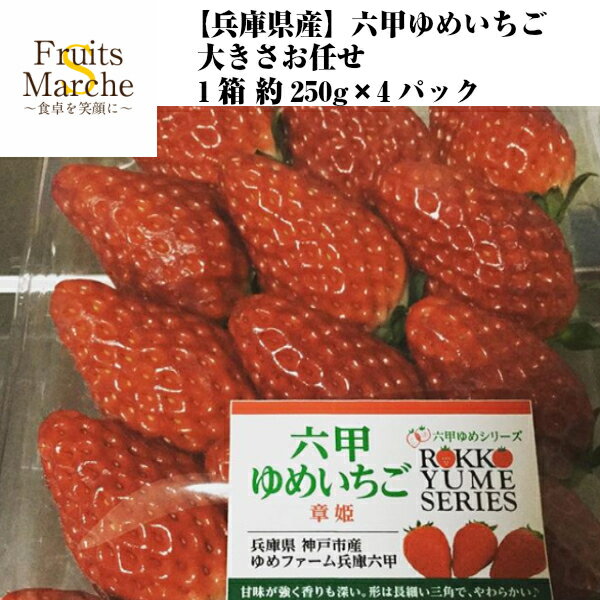 【送料無料】【兵庫県産】六甲ゆめいちご　大きさお任せ　1箱　約250g×4パック(北海道沖縄別途送料加算)/母の日/野菜宅配/イチゴ/苺/ケーキ/ギフト/贈答/のしラッピング可/プレゼント/フルーツ/スイーツ/グルメ/ジュース/果物/デザート/おうち時間/春の味覚