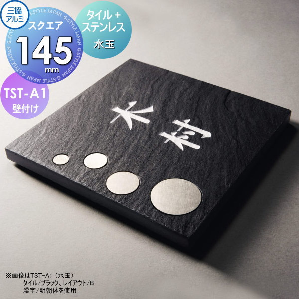 表札 三協アルミ 三協立山 タイル+ステンレス TST-A1(水玉) 145角タイプ 正方形 表札シミュレーション対応 TST-A1 戸建て オーダー