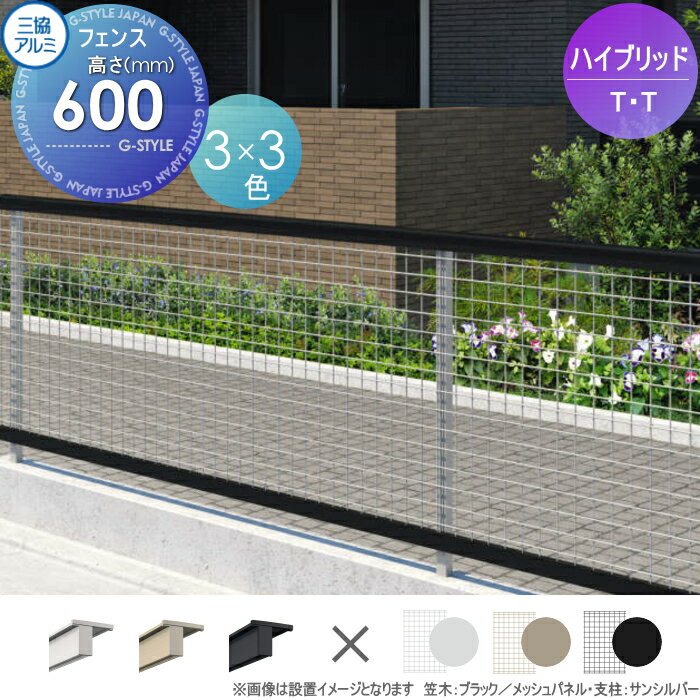 【無料★特典対象】 形材フェンス 三協アルミ ハイブリッド T・T/ティー・ティー W20 フェンス本体(笠木・下桟+メッシュパネル) 形材色 H600 TGF-20W・TGF-MP-06 境界 屋外 アルミ 形材フェンスガーデン DIY 塀 壁 囲い