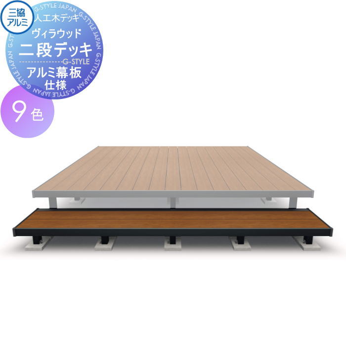 三協アルミ 三協立山 二段デッキ 間口対応幅3590×奥行き2457 連結納まりヴィラウッド アルミ幕板仕様 2.0間×8尺 プレミアムタイプ 人工木 セット diy キット 樹脂