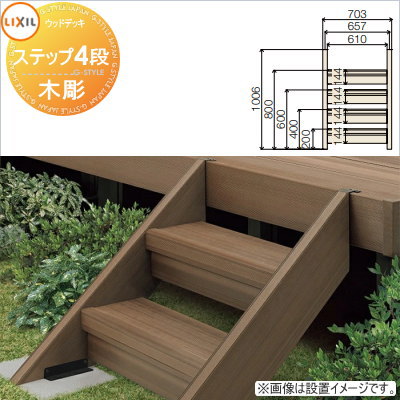 ウッドデッキ オプション LIXIL リクシル TOEX 樹ら楽ステージ ステップ 4段 木彫 階段タイプ 人工木 セット diy キット 樹脂 （本体ではありません） オプション ステップ