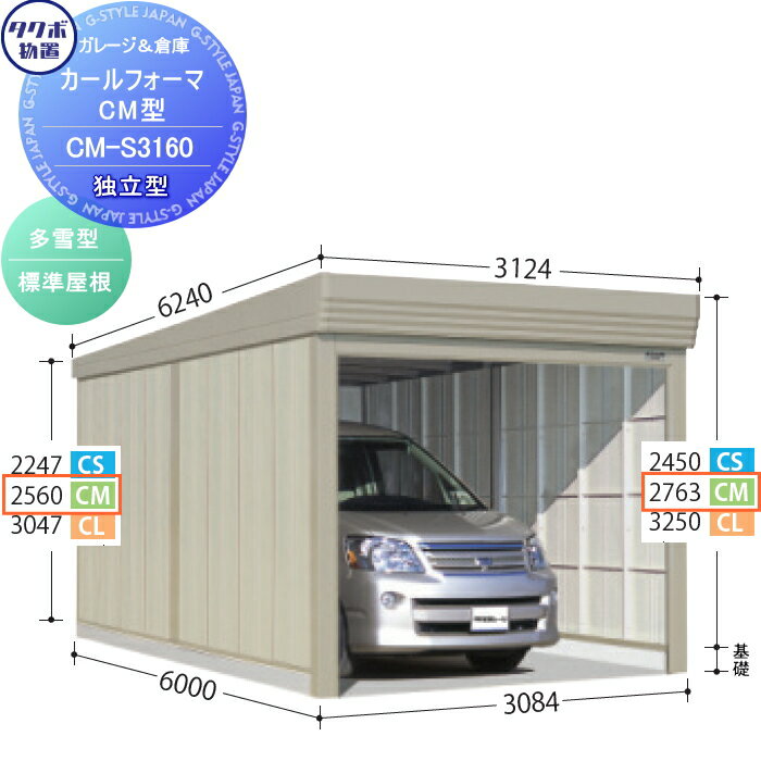 物置 収納 タクボ 物置 TAKUBO 田窪工業所 カールフォーマ CM 独立型 多雪型 標準屋根 間口3084奥行き6000高さ2763 CM-S3160 シャッタータイプ 収納庫 屋外 倉庫 駐輪 大型