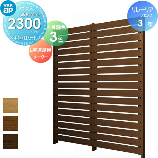 スクリーンフェンス 目隠し YKK YKKap リレーリア フェンス 3型 フェンス本体+柱セット L字連結用 メーターモジュール 木目調カラー H23FL 形材フェンスガーデン DIY 塀 壁 囲い 境界 屋外