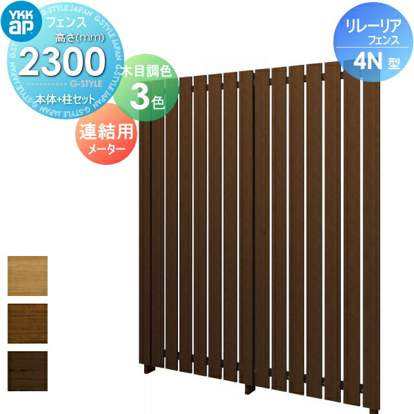 【無料★特典対象】 スクリーンフェンス 目隠し YKK YKKap リレーリア フェンス 4N型 フェンス本体+柱セット 連結用 メーターモジュール 木目調カラー H23FJ 形材フェンスガーデン DIY 塀 壁 囲い 境界 屋外