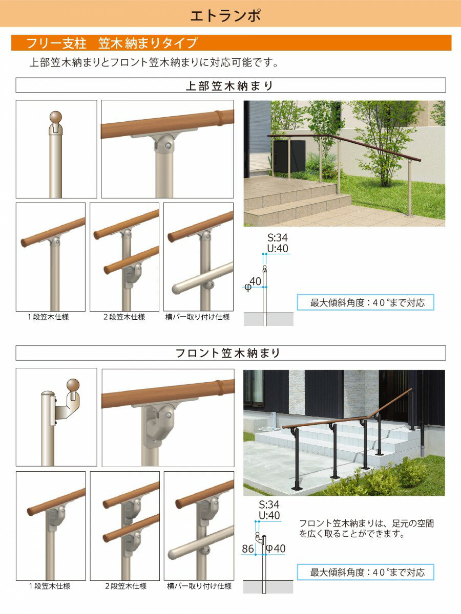 【部品】 歩行者用補助手すり 三協アルミ エトランポS2型 フリー支柱タイプ フロント笠木納まり エラストマー（木調） 埋め込み支柱 H800用 1本入り FRP-01-08 アルミ 屋外用 手摺 バリアフリー おすすめ 三協立山 3