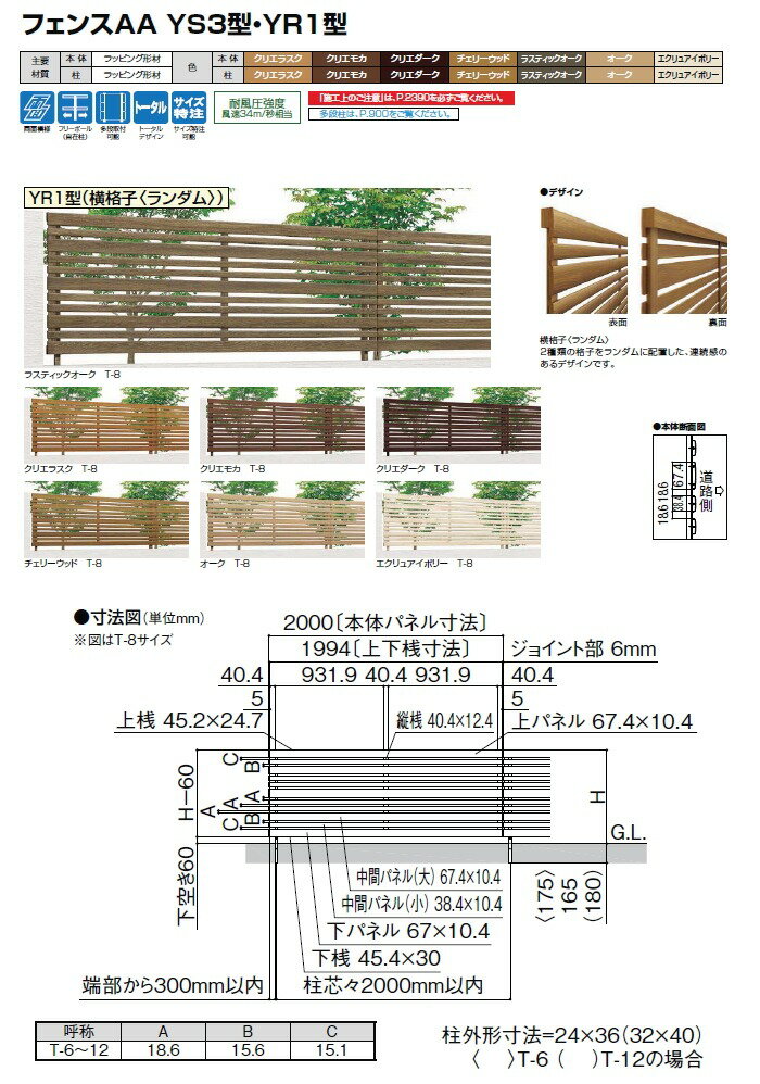 フェンス 目隠し LIXIL(リクシル) TOEX フェンスAA YR1型 フェンス本体 H1200 横格子 ランダム 境界 屋外 アルミ 形材フェンスガーデン DIY 塀 壁 囲い 2