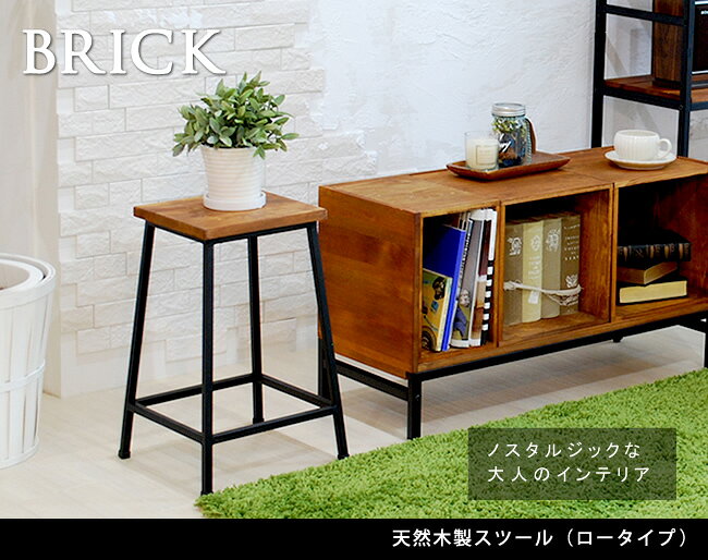 ブリック 天然木製スツール ロータイプ【送料無料 完成品 アンティーク モダン ナチュラル ミッドセンチュリー ウッド スタイリッシュ シンプル インテリア 家具 天然 おしゃれ カフェ 北欧】 PR-BS49LO [2]