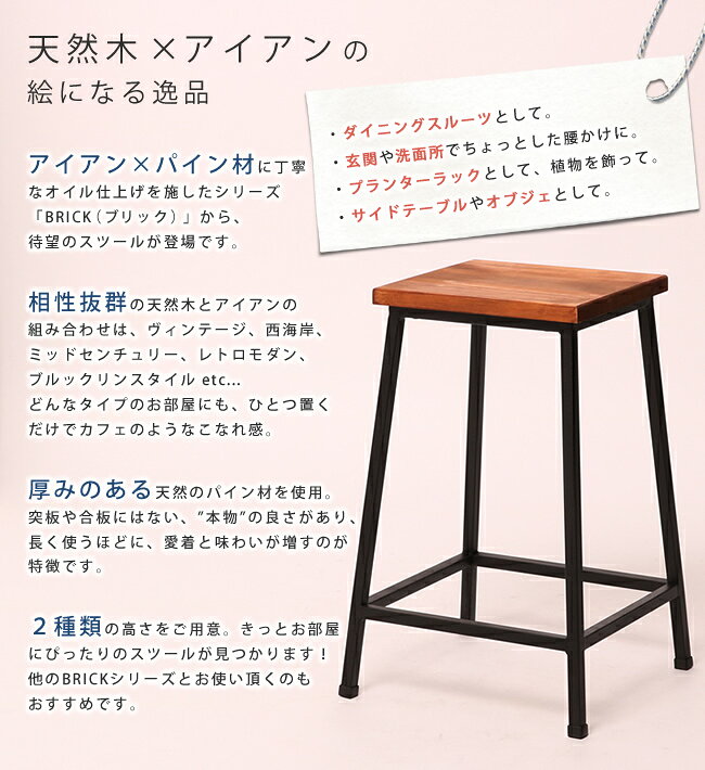 ブリック 天然木製スツール ロータイプ【送料無料 完成品 アンティーク モダン ナチュラル ミッドセンチュリー ウッド スタイリッシュ シンプル インテリア 家具 天然 おしゃれ カフェ 北欧】 PR-BS49LO [3]