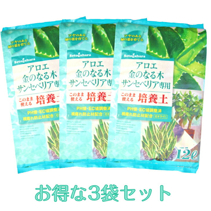 室内園芸　インテリア　おしゃれ　アロエアロエ・金の成る木・サンセベリア専用培養土　12L×3袋　お得な3袋セット