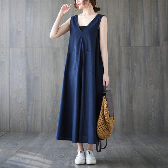 ジャンパースカート サロペット ワンピース ロング 春 夏 レディース 体型カバー おしゃれ ゆったり 無地 Aライン レトロ フレア ポケット付 ノースリーブ Vネック レイヤード カジュアル フェミニン フォーマル 大きいサイズ 重ね着 スタイルアップ 20代 30代 40代