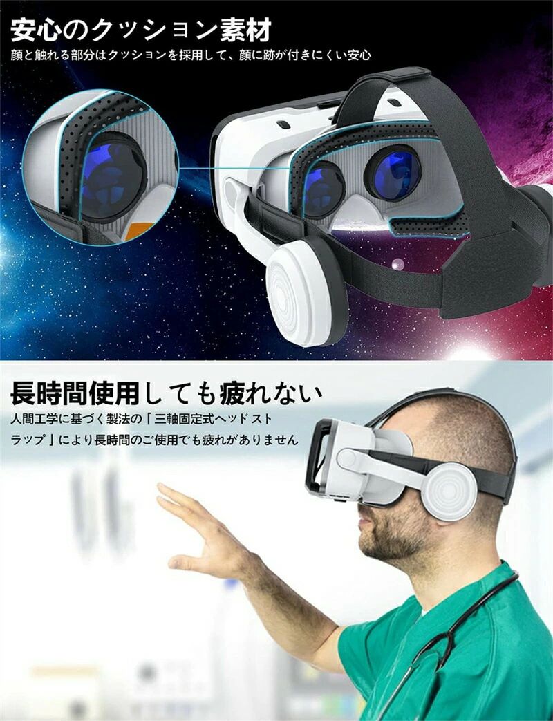 【2024新品！Bluetooth接続】VRゴーグル ヘッドホン付き 一体型 VRヘッドセット VRグラス スマホ用 1080P画質 120°視野 600度近視適用 非球面光学レンズ 受話 通気性 軽量 VRヘッドマウントディスプレイ 4.7〜7.2イン iPhone&android VRメガネメガネ対応 眼鏡 動画 ゲーム