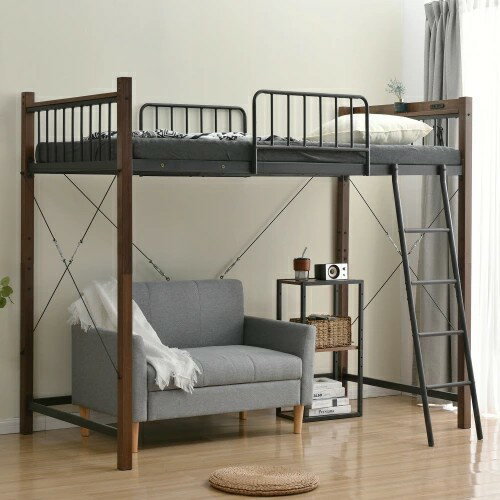 ロフトベッド シングル パイプベッド コンセント付き 高級 高さ170cm 宮付き 北欧風 二段ベッド 大人 一人暮らし 子供ベッド 送料無料 ベッド 耐震 学生寮