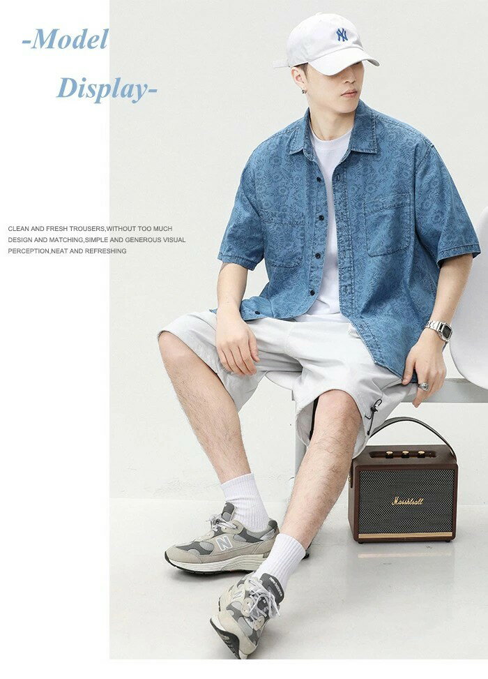 半袖 シャツ コットン100％ メンズ デニムシャツ 総柄 アロハシャツ 薄手 トップス カジュアル ジャンパー Gジャン シャツジャケット 海 旅行 普段着 休日を過ごす ハワイ 夏にピッタリ M-4XL