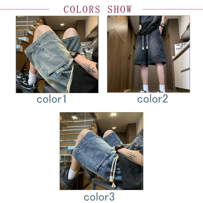 ハーフパンツ ショートパンツ 短パンツ イージーパンツ カーゴパンツ デニム ウオッシュ加工 無地 メンズ レトロ 薄手 ポケット コットン 五分丈 ゆったり カジュアル 夏 送料無料