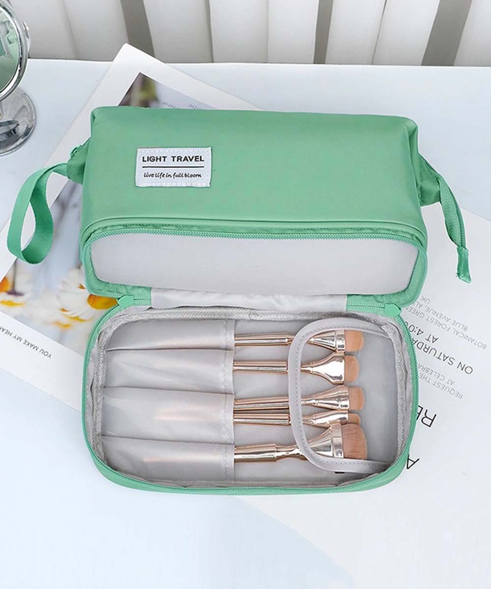 二段コスメポーチ 韓国 持ち歩き 男女兼用 大容量 トラベルポーチ 仕切り ファスナー付き メイクポーチ