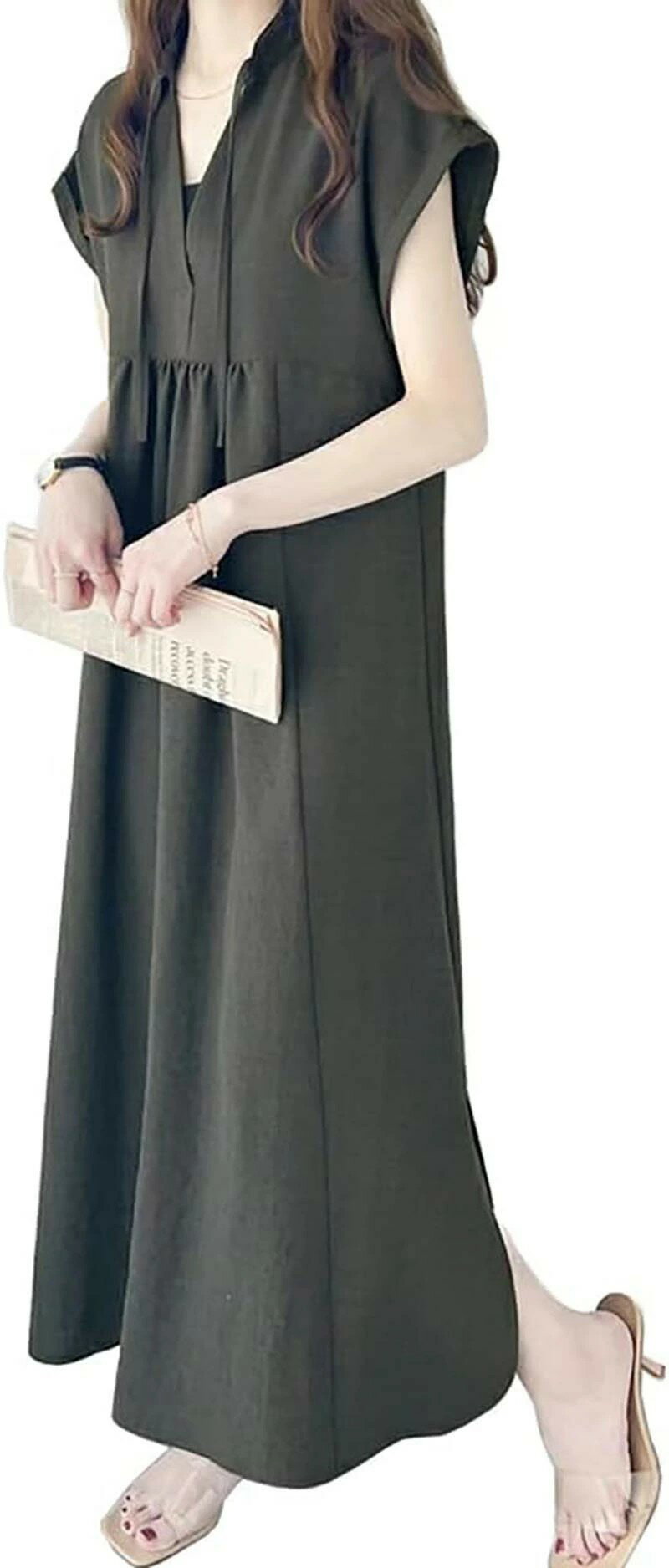 ワンピース レディース ロング 春 夏 無地 綿 体型カバー 大きいサイズ ワンサイズ マキシ丈 トップス ゆったり 着痩せ おしゃれ 通勤