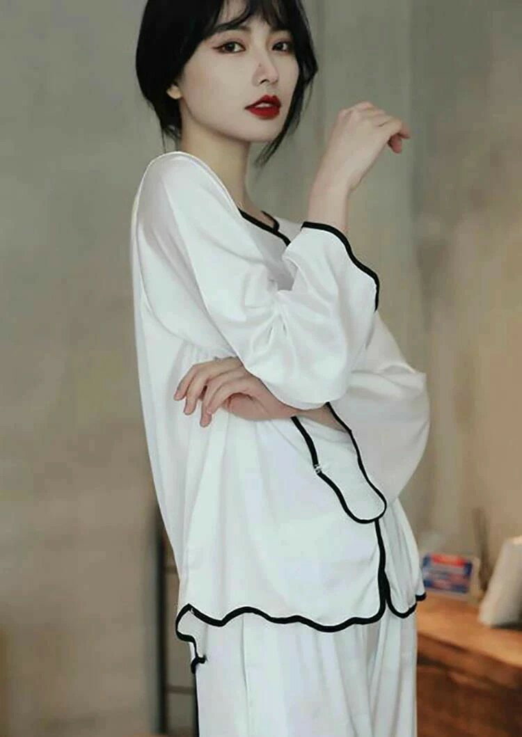 送料無料 無地レディース 光沢 サテン パジャマ 長袖 前開き 上下セット 合成シルク ナイトウェア 寝間..