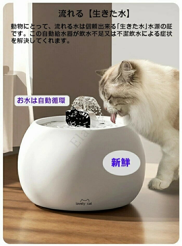 自動給水器 水飲み器 水飲み 陶器皿 給水器 水分補給 水入れ 自動水やり器 自動水やり機 みずのみ器 浄水 超静音 活性炭フィルター付 USB充電 猫用 犬用 おしゃれ ねこ ネコ いぬ 猫犬兼用 自動循環 大容量 水浄化 衛生